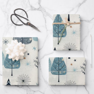 Winter Wonderland: Blue and White Christmas Tree Wrapping Paper Sheet