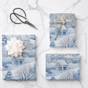 Winter Wonderland: Blue and White Christmas Tree Wrapping Paper Sheet