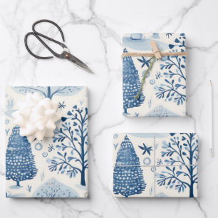 Winter Wonderland: Blue and White Christmas Tree Wrapping Paper Sheet