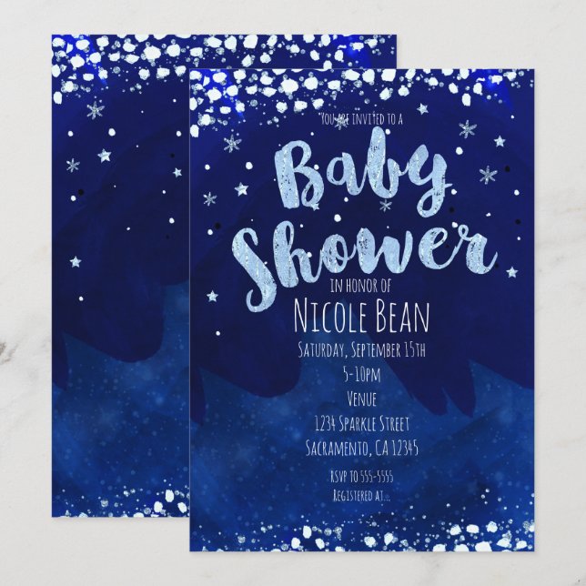 Winter Wonderland Blue Baby Shower Invitations (Front/Back)