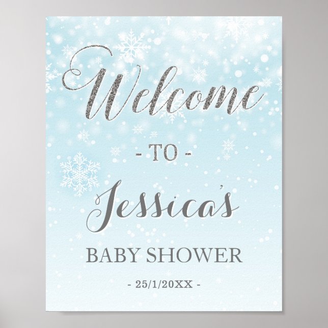 Winter Wonderland Blue Baby Shower Welcome Sign (Front)