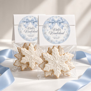 Winter Wonderland Blue Bow First Birthday Favours Classic Round Sticker
