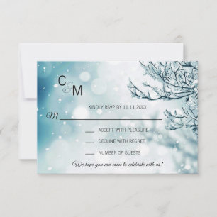Winter Wonderland Blue Branch Snow Wedding RSVP Card