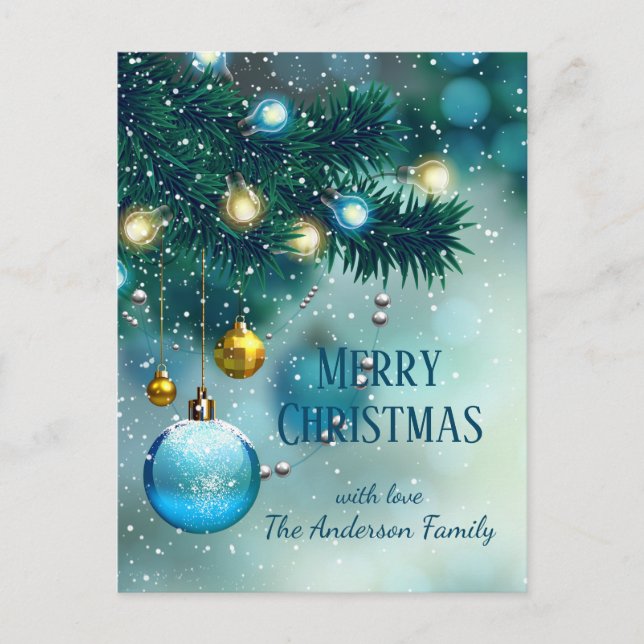 Winter Wonderland Blue Christmas Baubles Postcard (Front)