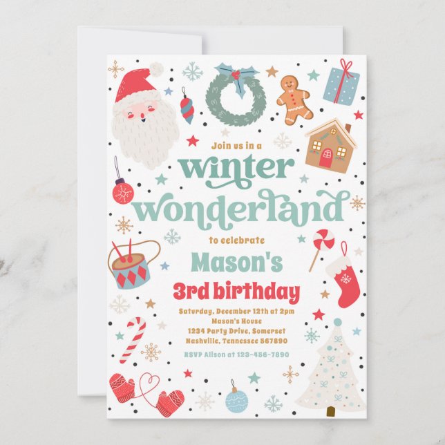Winter Wonderland Blue Christmas Birthday Party Invitation (Front)