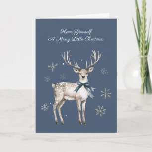 Winter Wonderland Blue Deer Snowflakes Christmas Card