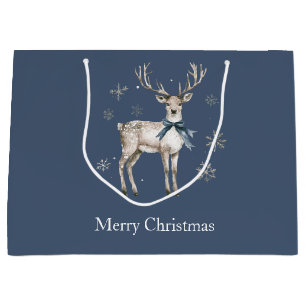 Winter Wonderland Blue Deer Snowflakes Christmas Large Gift Bag