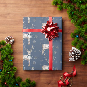 Winter Wonderland Blue Deer Snowflakes Christmas Wrapping Paper