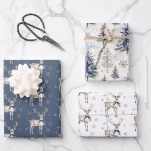 Winter Wonderland Blue Deer Snowflakes Christmas Wrapping Paper Sheet