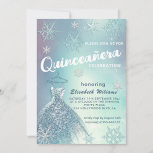 Winter wonderland blue dress glittery Quinceañera  Invitation
