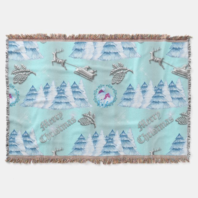 Winter Wonderland Blue Merry Christmas Throw Blanket (Front)