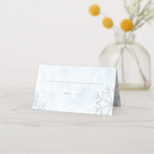 Winter Wonderland Blue Silver Snow Place Card