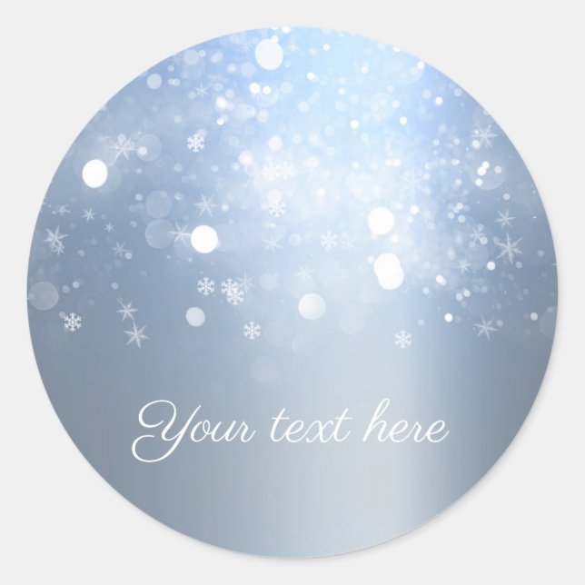 Winter Wonderland Blue Silver Sparkling Lights Classic Round Sticker (Front)