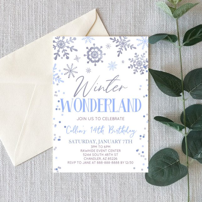 Winter Wonderland Blue Snowflake Birthday Party Invitation (Creator Uploaded)