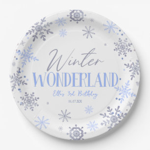 Winter Wonderland Blue Snowflake Birthday Party Paper Plate