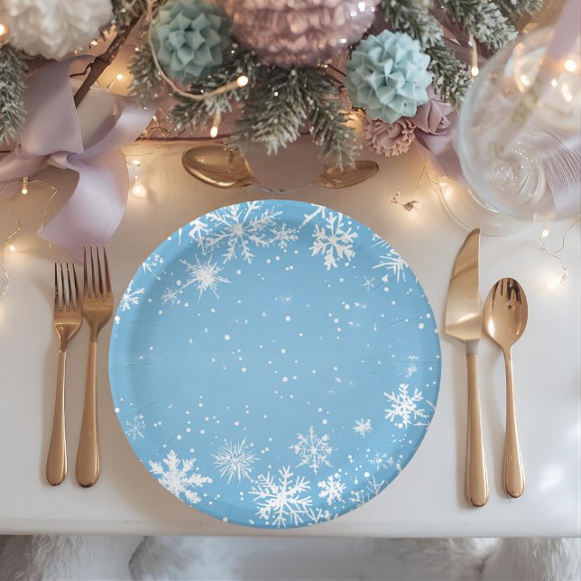 Winter Wonderland Blue Snowflake Paper Plate (Creator Uploaded)