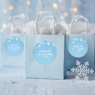 Winter Wonderland Blue Snowflake Thank You Classic Round Sticker