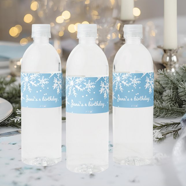 Winter Wonderland Blue Snowflake Water Bottle Label (Creator Uploaded)