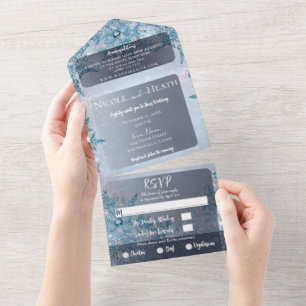 Winter Wonderland Blue Snowflakes Wedding   All In One Invitation