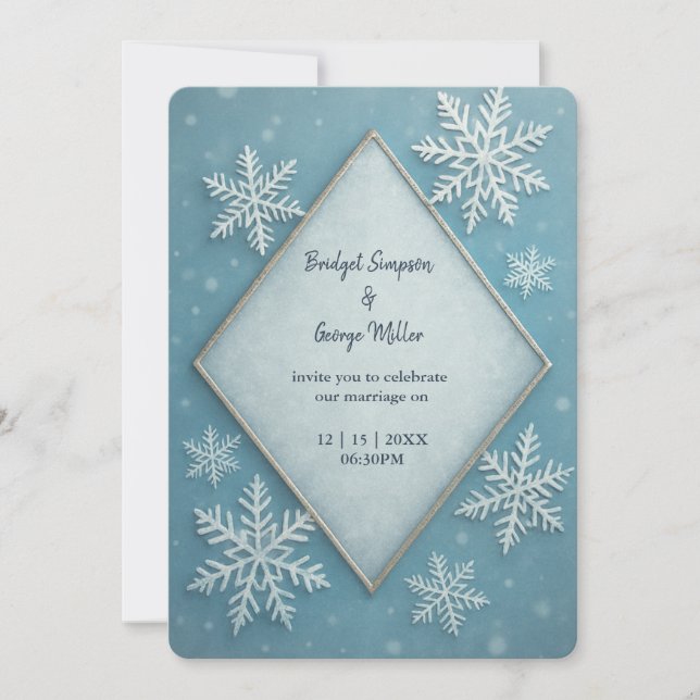 Winter Wonderland Blue Snowy Romantic wedding  Invitation (Front)