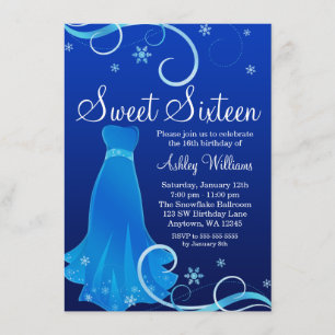Winter Wonderland Blue Swirl Dress Sweet 16 Invitation