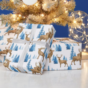 Winter Wonderland Blue & Tan Reindeer Wrapping Paper