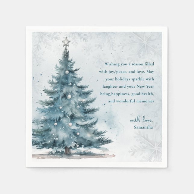Winter Wonderland Blue Tree Christmas Party Napkin (Front)
