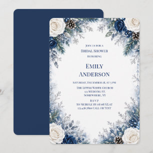Winter Wonderland Blue White Rose Bridal Shower Invitation