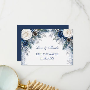 Winter Wonderland Blue & White Rose Thank You Card