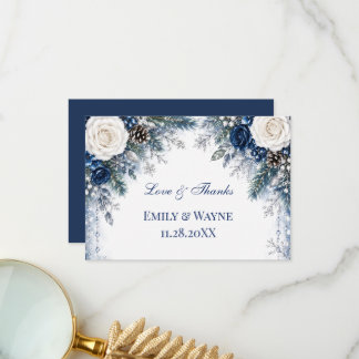 Winter Wonderland Blue & White Rose Thank You Card