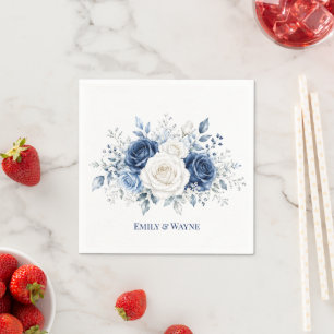 Winter Wonderland Blue & White Rose Wedding Napkin