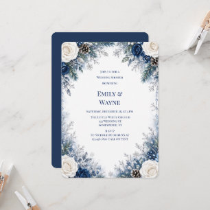 Winter Wonderland Blue & White Rose Wedding Shower Invitation