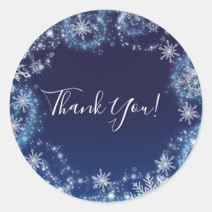 Winter Wonderland Blue & White Snowflakes Favour Classic Round Sticker