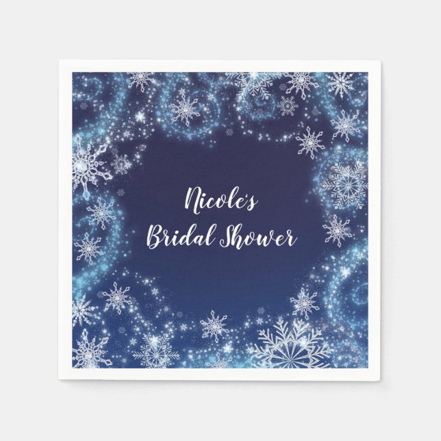 Winter Wonderland Blue & White Sparkle Snowflakes Napkin (Front)