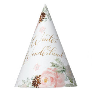 Winter wonderland blush pink girl birthday party hat