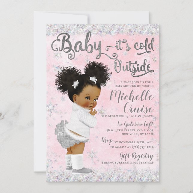 Winter Wonderland Blush Pink & Silver Invitation (Front)