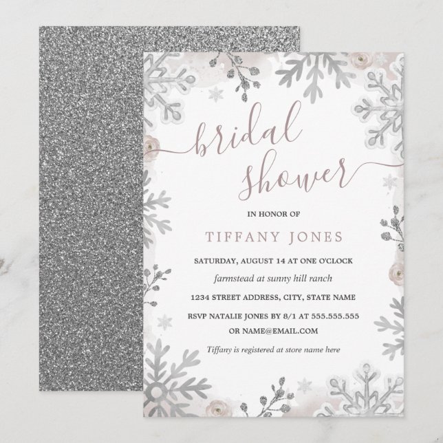 Winter Wonderland Blush Silver Bridal Shower Invitation (Front/Back)