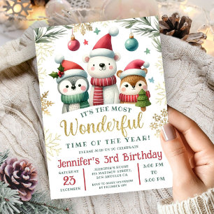 Winter Wonderland Boho Snow Animals 3rd Birthday Invitation