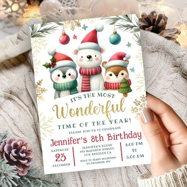 Winter Wonderland Boho Snow Animals 8th Birthday Invitation (Creator Uploaded)