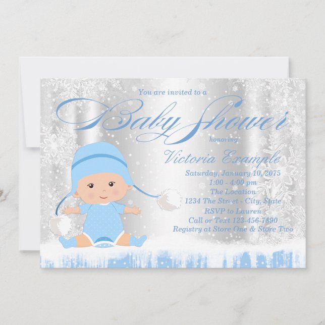 Winter Wonderland Boy Baby Shower Invitation (Front)