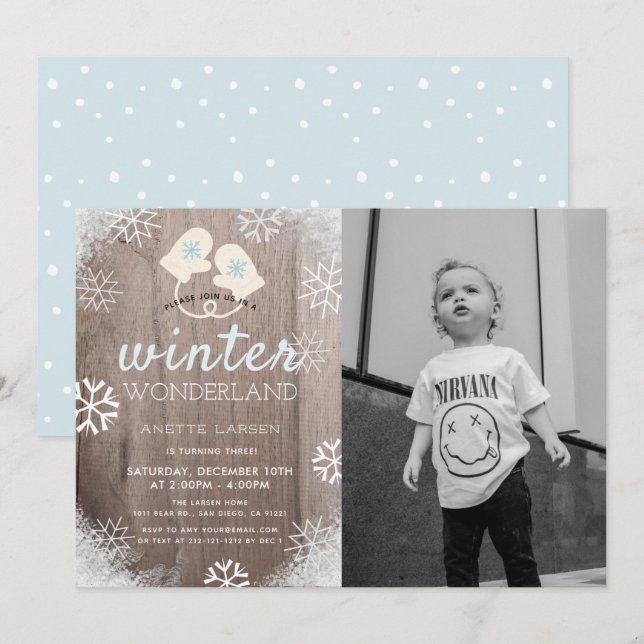 Winter Wonderland Boy Photo Birthday Invitation (Front/Back)