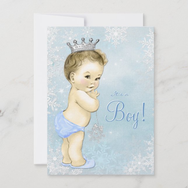 Winter Wonderland Boys Blue Snowflake Baby Shower Invitation (Front)