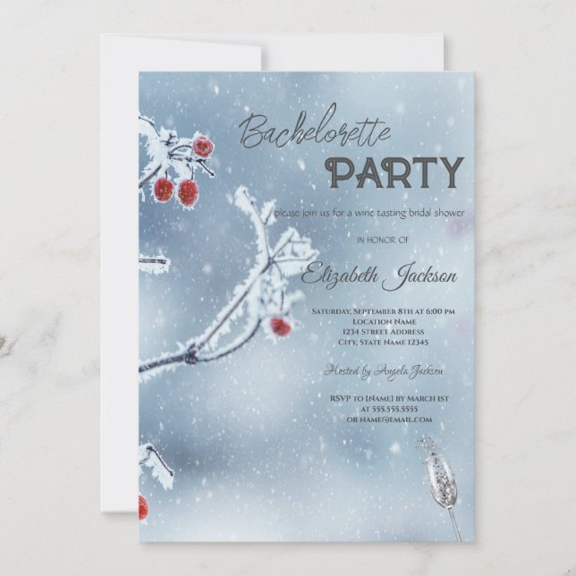 Winter Wonderland Branches Blue Bachelorette  Invitation (Front)