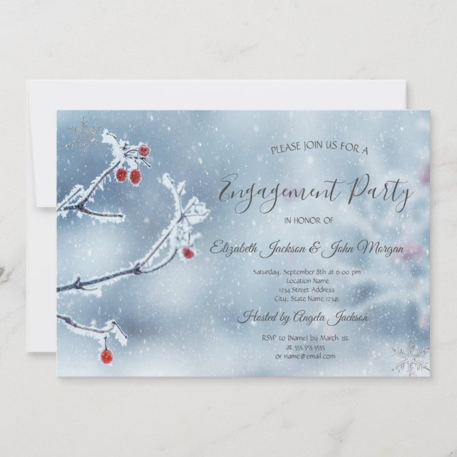 Winter Wonderland Branches Blue Engagement Invitation (Front)
