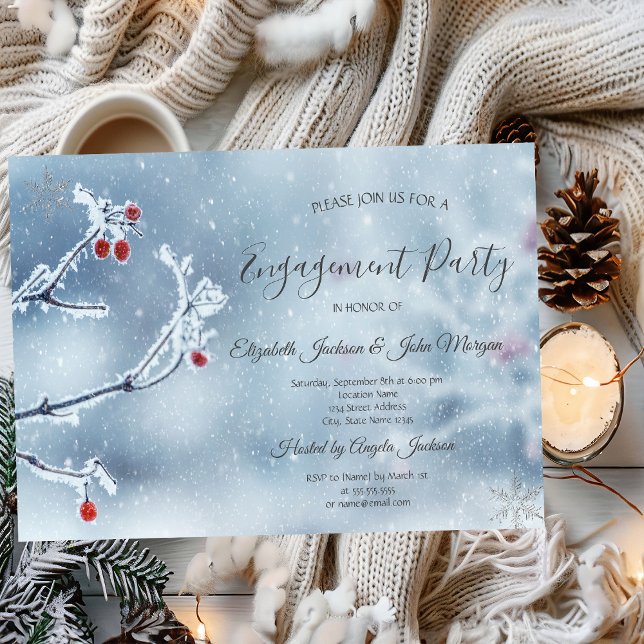 Winter Wonderland Branches Blue Engagement Invitation (Creator Uploaded)