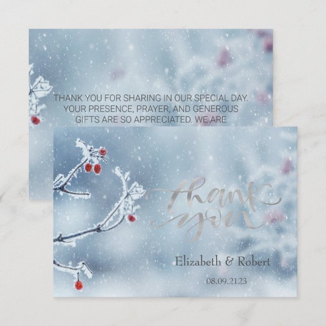 Winter Wonderland Branches Blue Thank You Card (Front/Back)