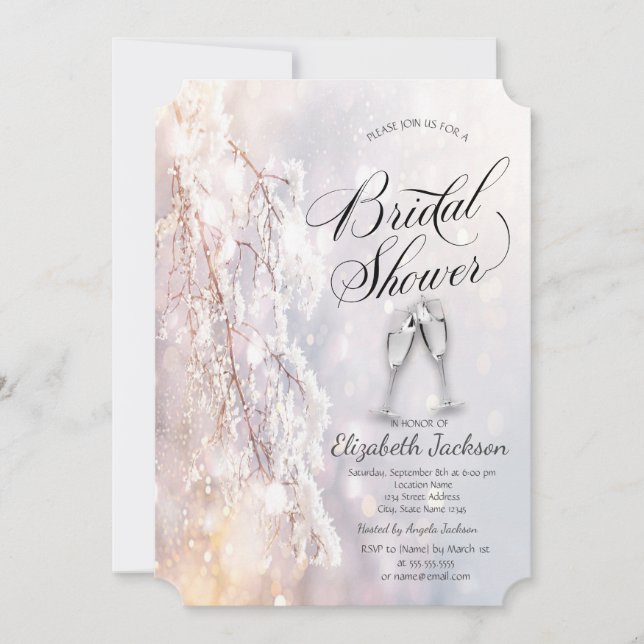 Winter Wonderland Branches Glass Bridal Shower Invitation (Front)