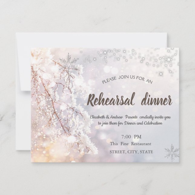 Winter Wonderland Branches Rehearsal Dinner Invitation (Front)