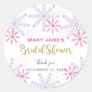 Winter Wonderland Bridal Shower Pink Snowflake Classic Round Sticker