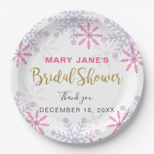 Winter Wonderland Bridal Shower Pink Snowflake Paper Plate